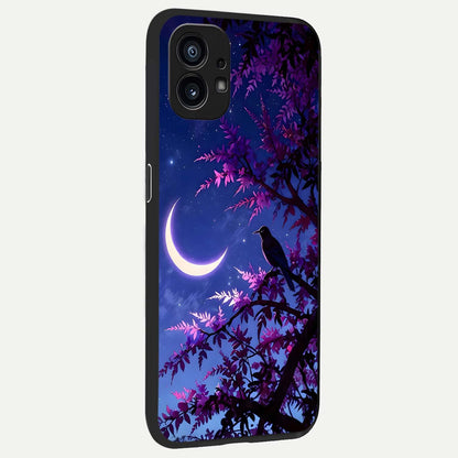  Crow And Moon Scenery back cover For Nothing Phone 1 slim fit glass case with vibrant aesthetic design