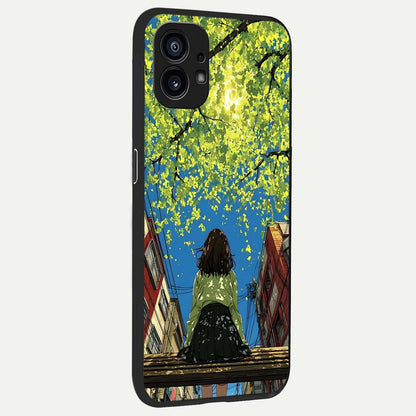  Golden Leaves Glow back cover For Nothing Phone 1 slim fit glass case with vibrant aesthetic design
