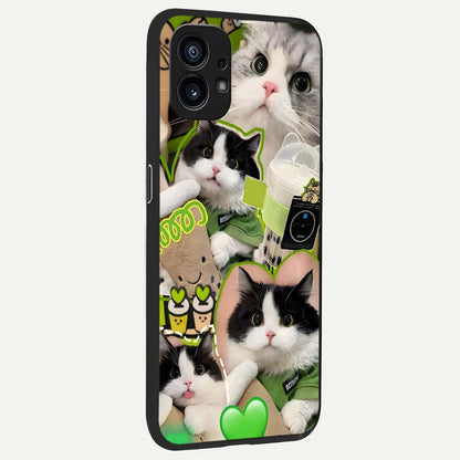  Matcha Cats Mood back cover For Nothing Phone 1 slim fit glass case with vibrant aesthetic design
