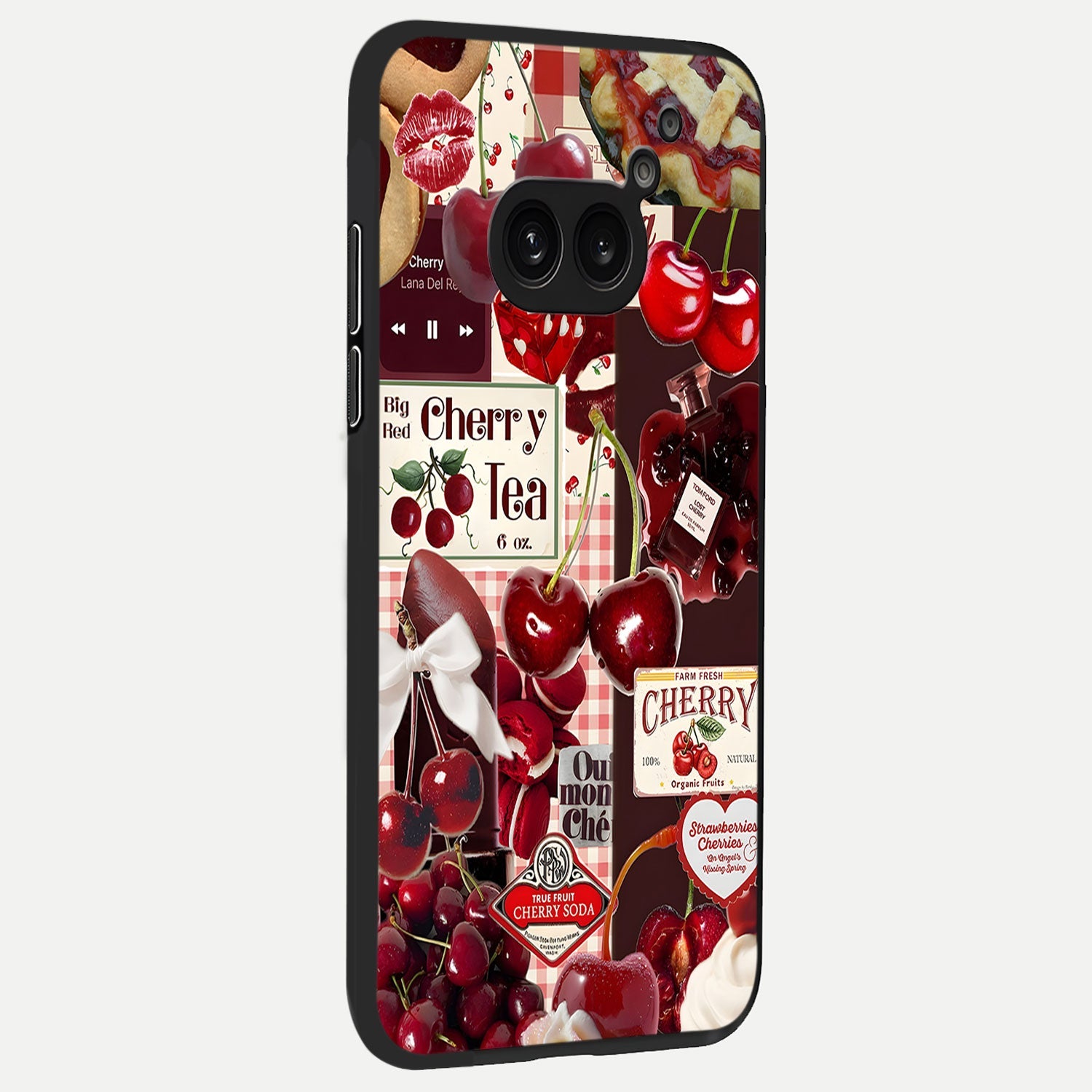 Aesthetic Cherry Tea Glass Case displayed upright for full cherry-themed visibility and premium finish.