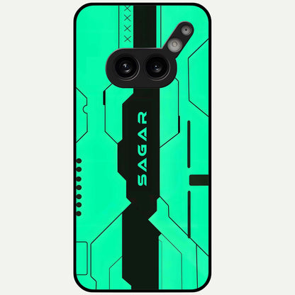  Aqua Tech CYBERPUNK Custom Name Glass Case For Nothing Phone 2A Plus back cover – full design glossy printed glass finish