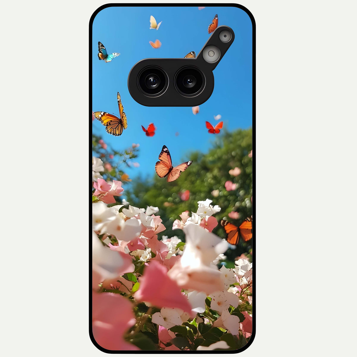  Butterflies In Bloom Sky Glass Case For Nothing Phone 2A Plus back cover – full design glossy printed glass finish
