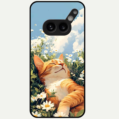  Cat And Flowers View Glass Case For Nothing Phone 2A Plus back cover – full design glossy printed glass finish