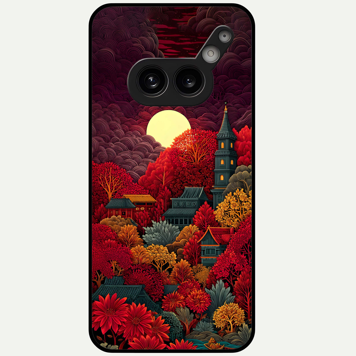  Scarlet Autumn Temple Glass Case For Nothing Phone 2A Plus back cover – full design glossy printed glass finish