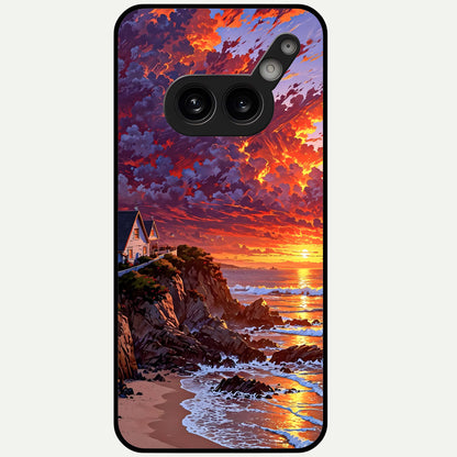  Sunset House By Sea Glass Case For Nothing Phone 2A Plus back cover – full design glossy printed glass finish