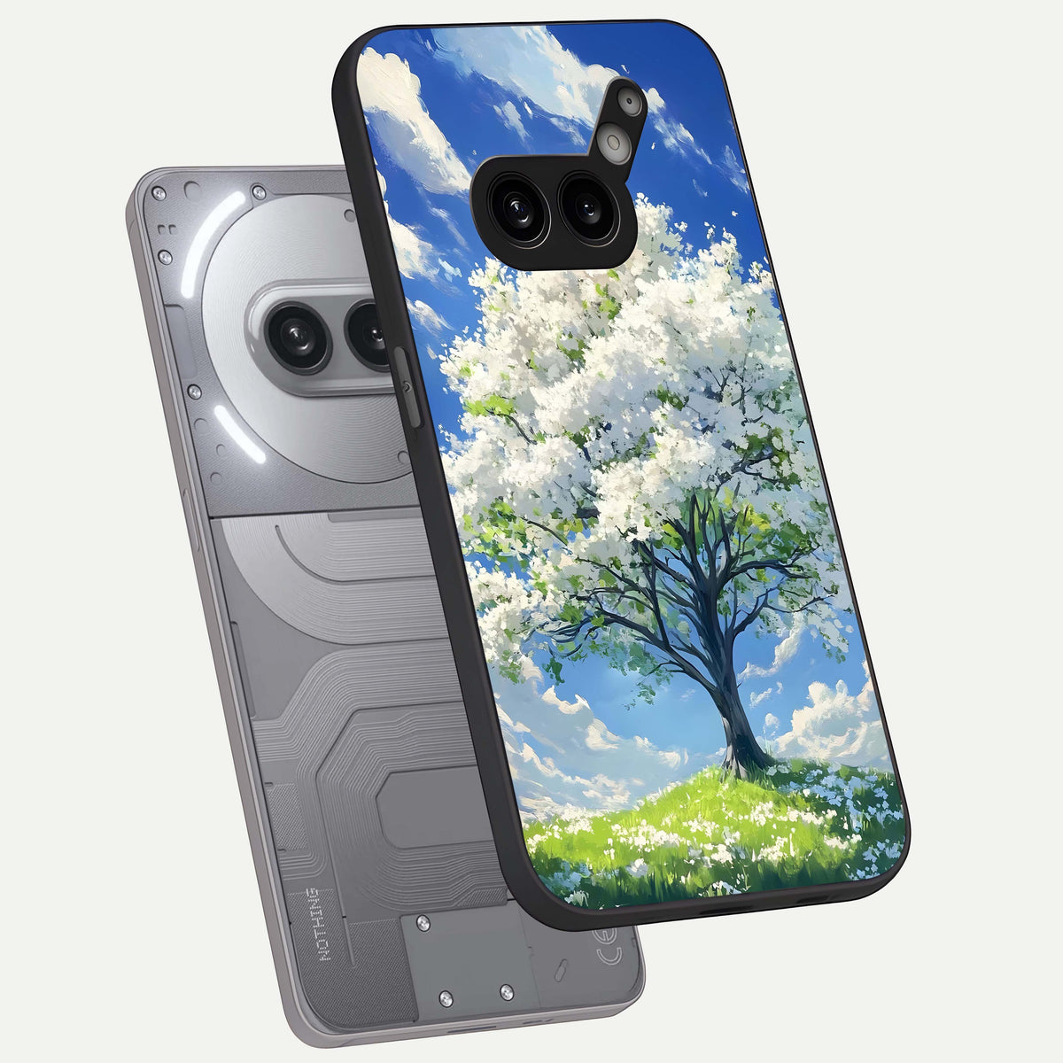  Blossom Sky Serenity phone case For Nothing Phone 2A Plus showing premium glass back cover with detailed artwork