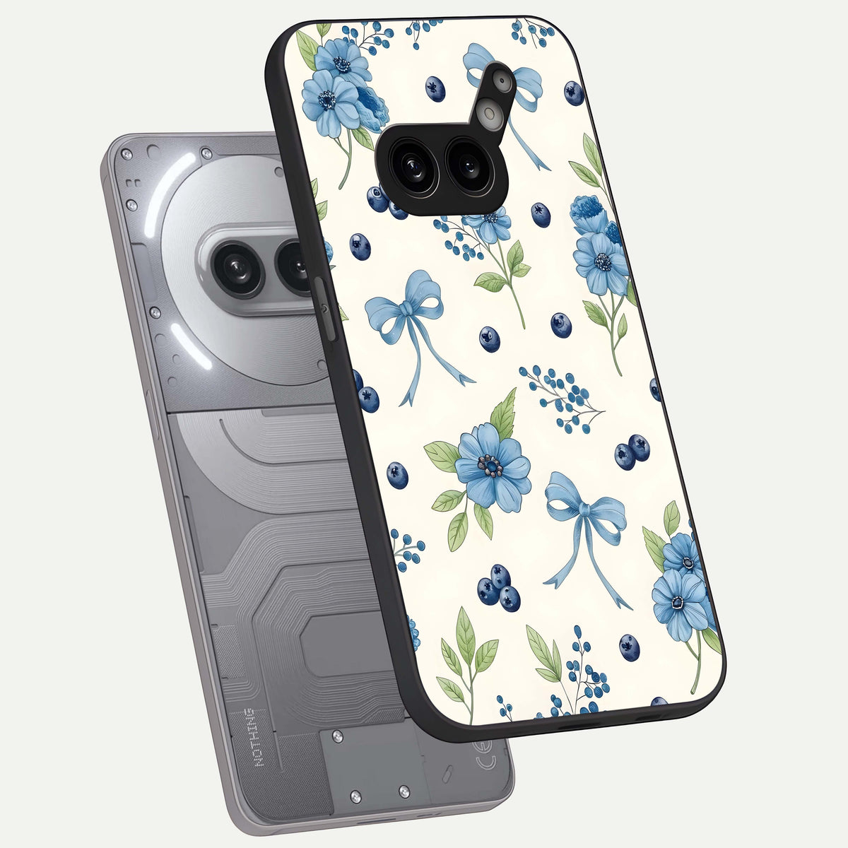  Blue Flower And Bow phone case For Nothing Phone 2A Plus showing premium glass back cover with detailed artwork