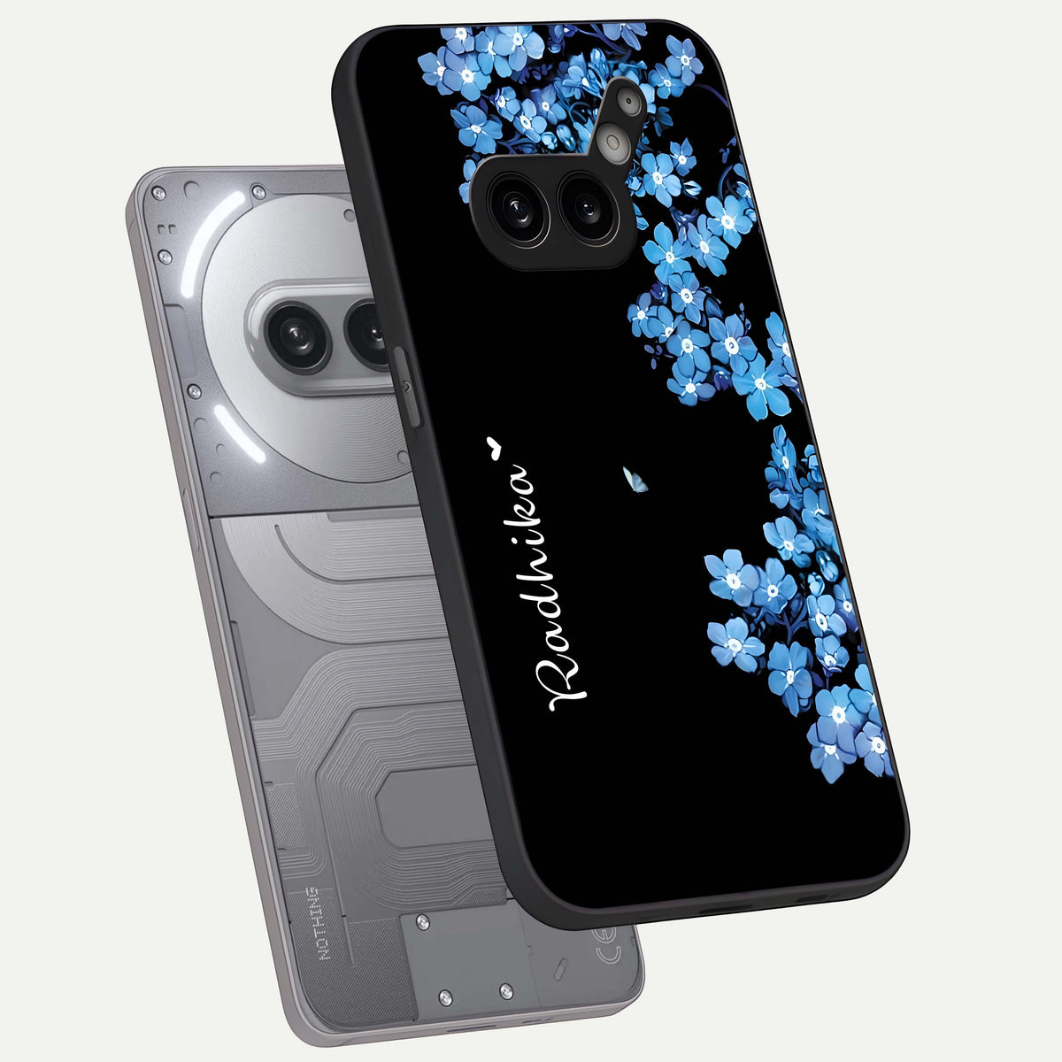  Blue Petal Dream Custom Name phone case For Nothing Phone 2A Plus showing premium glass back cover with detailed artwork
