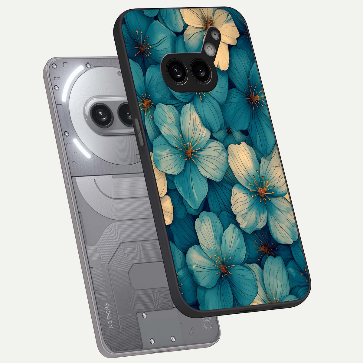  Blue Shade Floral phone case For Nothing Phone 2A Plus showing premium glass back cover with detailed artwork