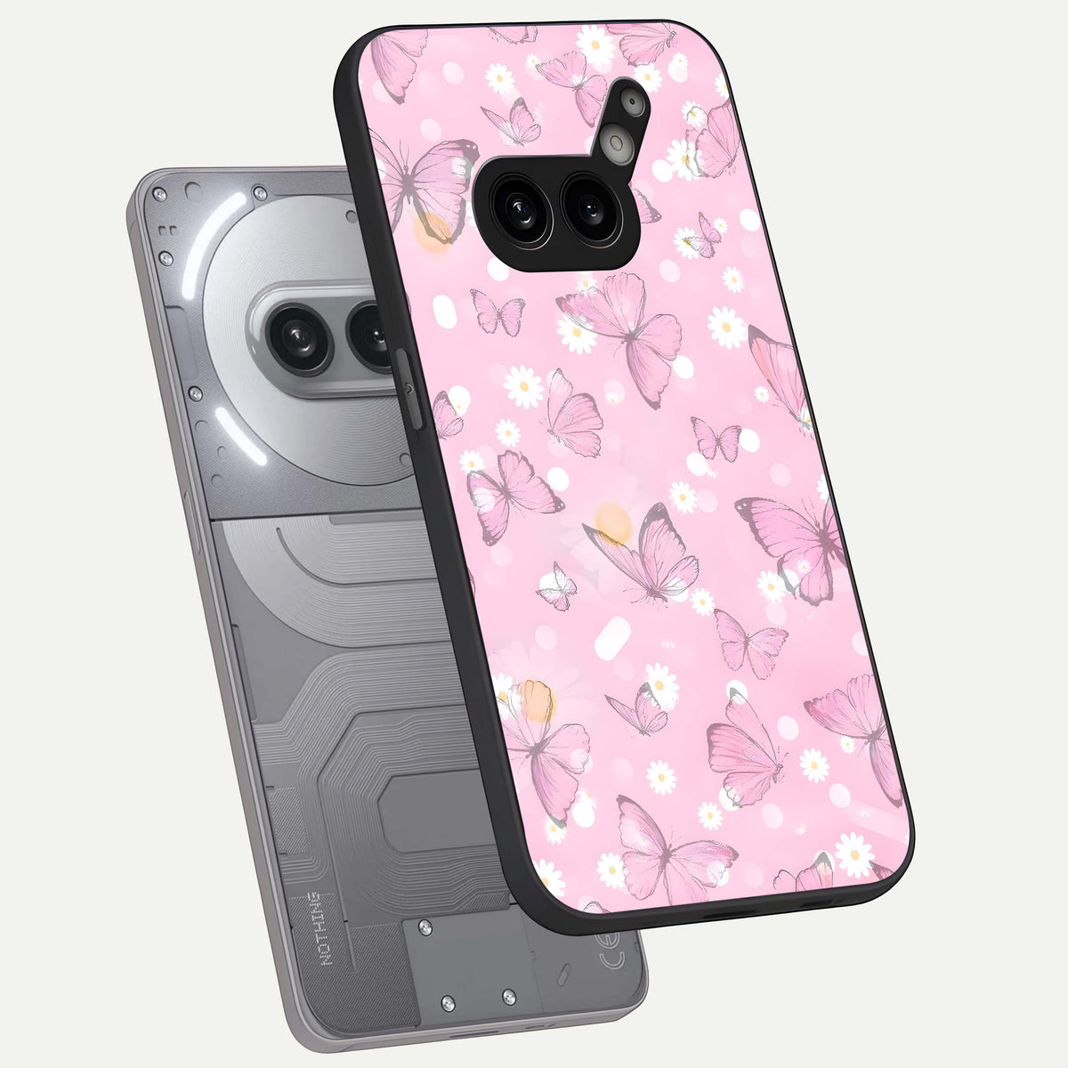  Blush Butterfly Garden phone case For Nothing Phone 2A Plus showing premium glass back cover with detailed artwork