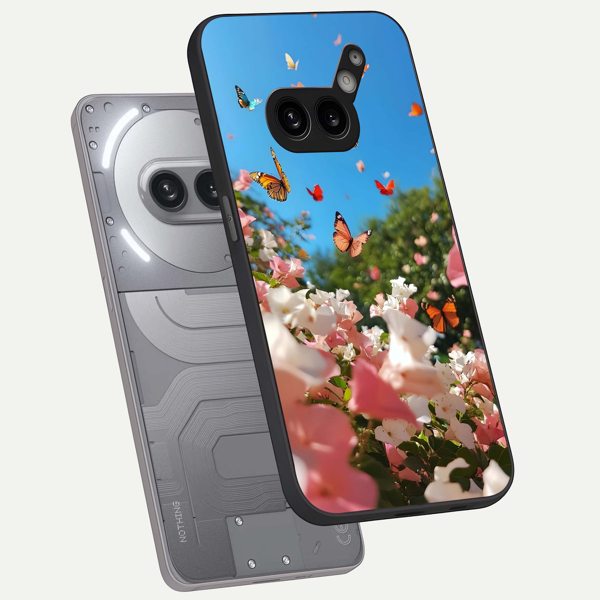  Butterflies In Bloom Sky phone case For Nothing Phone 2A Plus showing premium glass back cover with detailed artwork