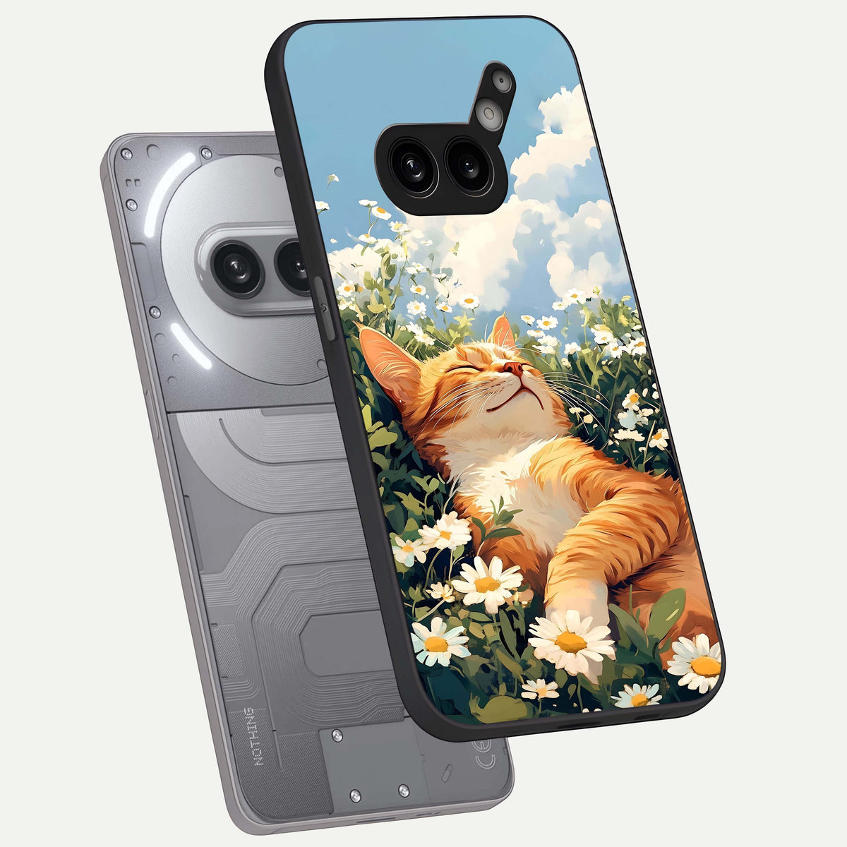  Cat And Flowers View phone case For Nothing Phone 2A Plus showing premium glass back cover with detailed artwork