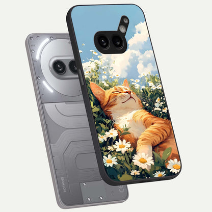  Cat And Flowers View phone case For Nothing Phone 2A Plus showing premium glass back cover with detailed artwork