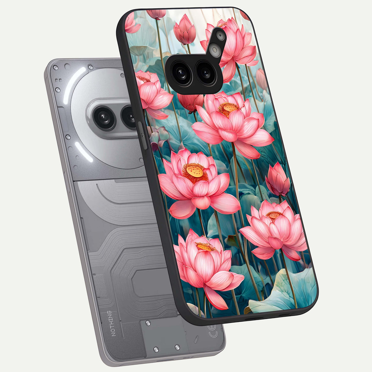  Celestial Pink Lotus phone case For Nothing Phone 2A Plus showing premium glass back cover with detailed artwork