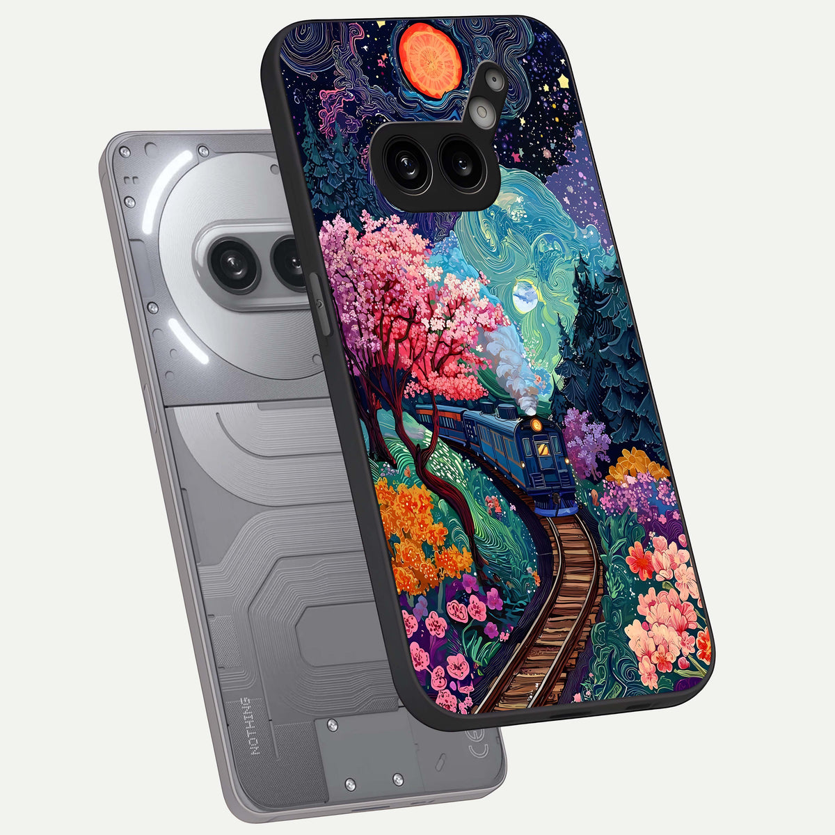  Celestial Train Journey phone case For Nothing Phone 2A Plus showing premium glass back cover with detailed artwork