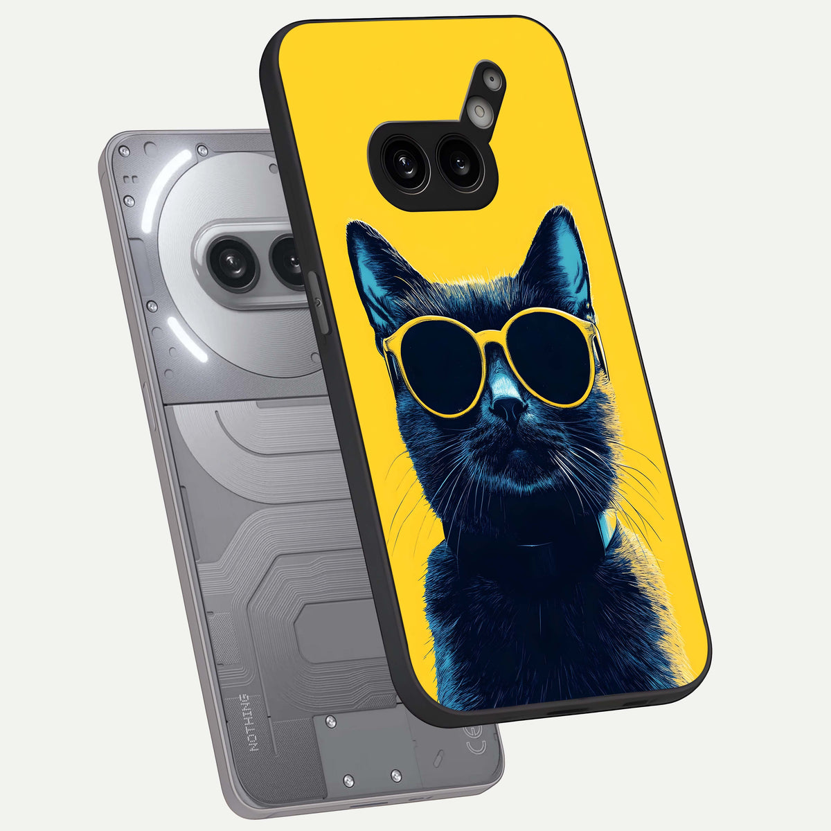  Cool Cat Vibes phone case For Nothing Phone 2A Plus showing premium glass back cover with detailed artwork
