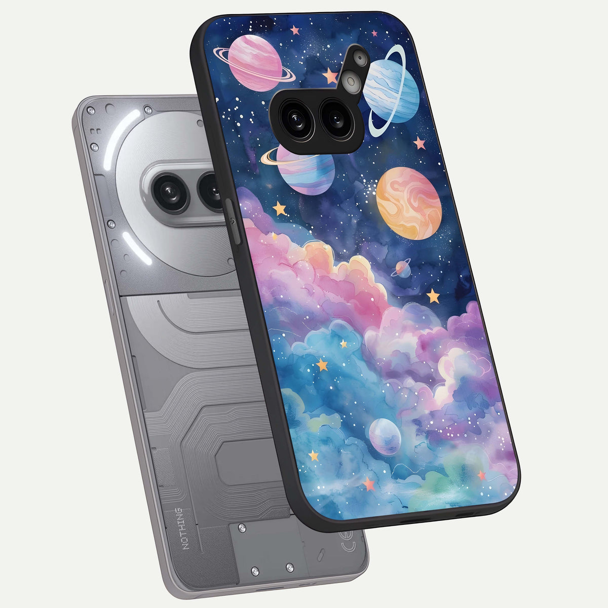  Cosmic Planet Dreams phone case For Nothing Phone 2A Plus showing premium glass back cover with detailed artwork