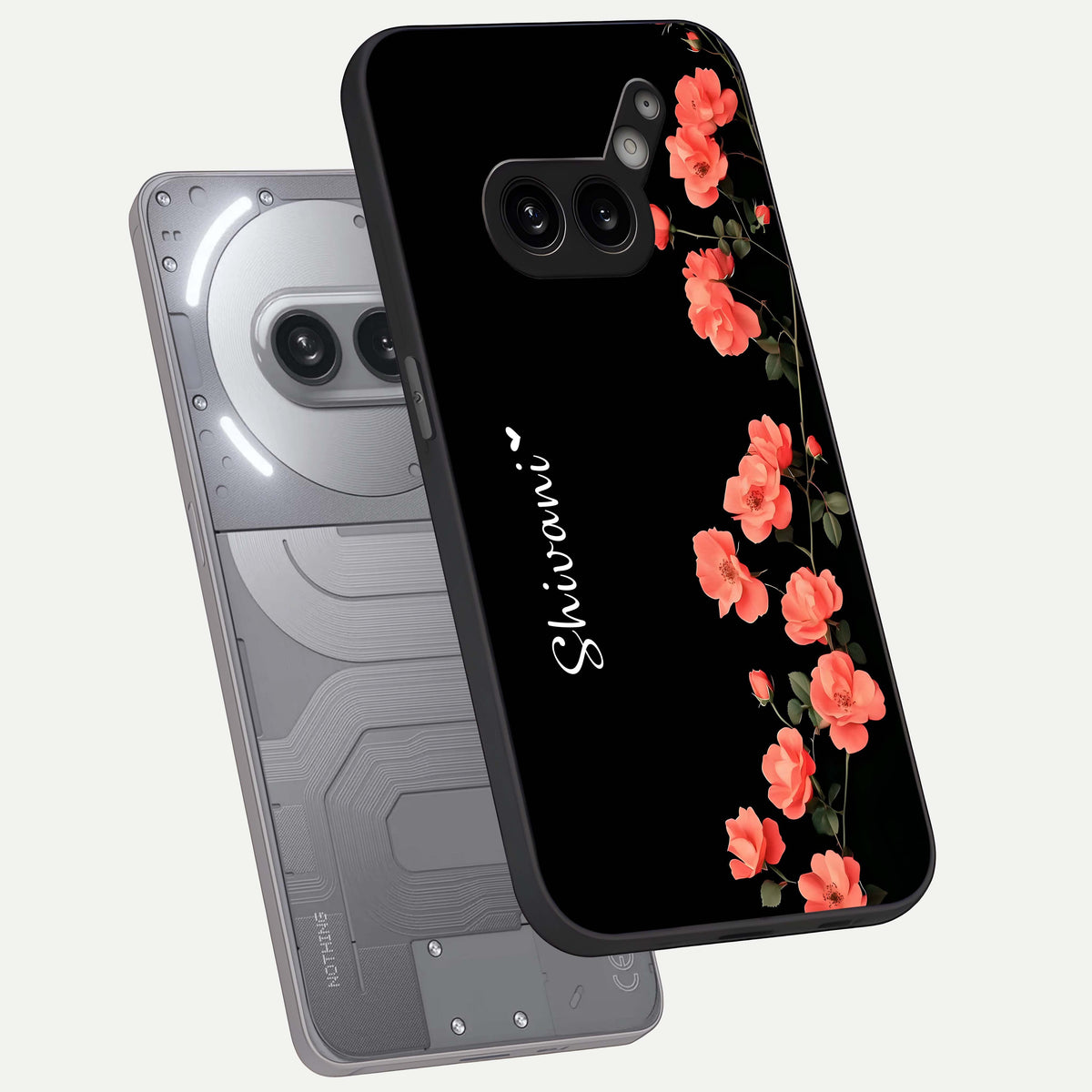  Crimson Bloom Grace Custom Name phone case For Nothing Phone 2A Plus showing premium glass back cover with detailed artwork