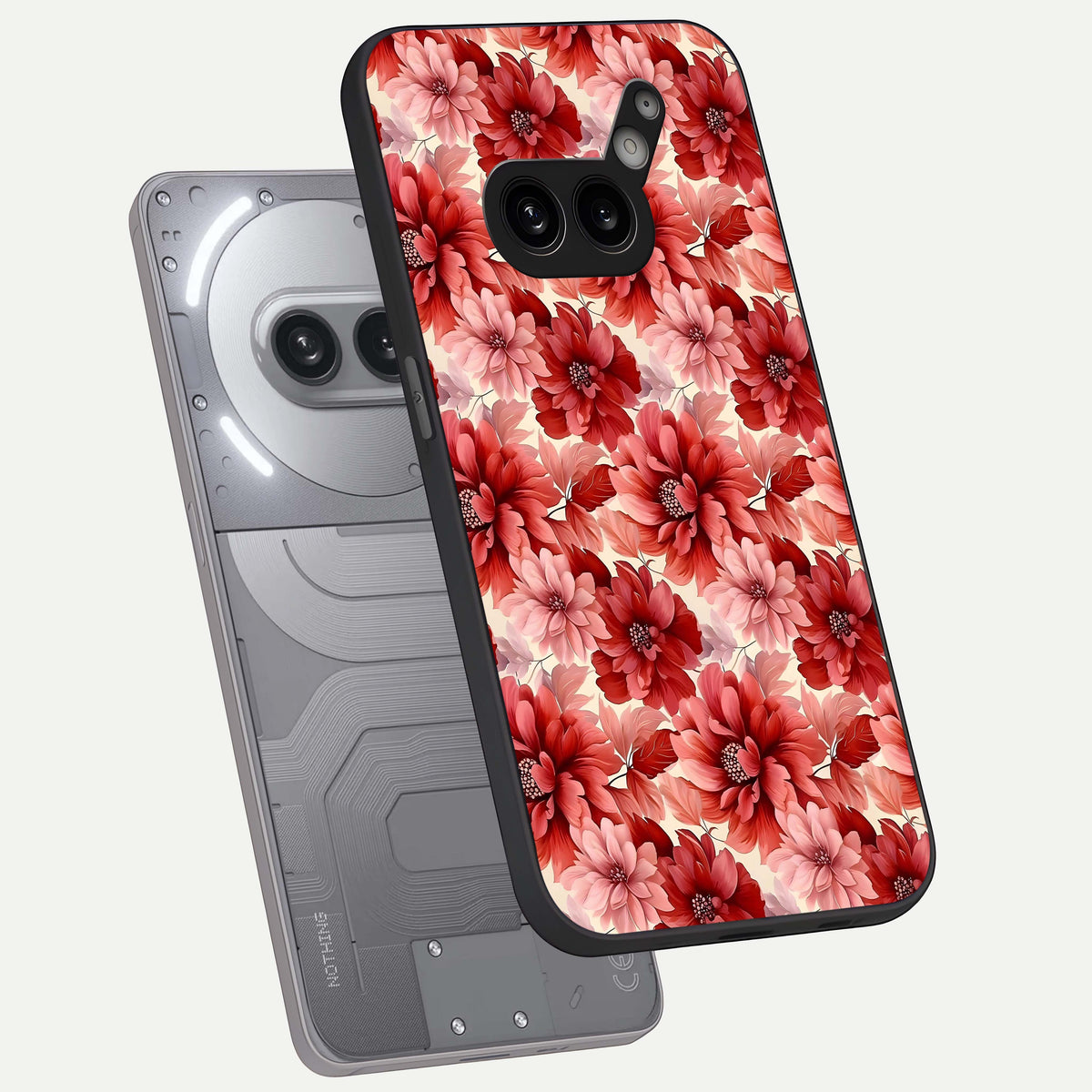  Crimson Love Petals phone case For Nothing Phone 2A Plus showing premium glass back cover with detailed artwork