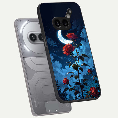  Crimson Rose Moon phone case For Nothing Phone 2A Plus showing premium glass back cover with detailed artwork