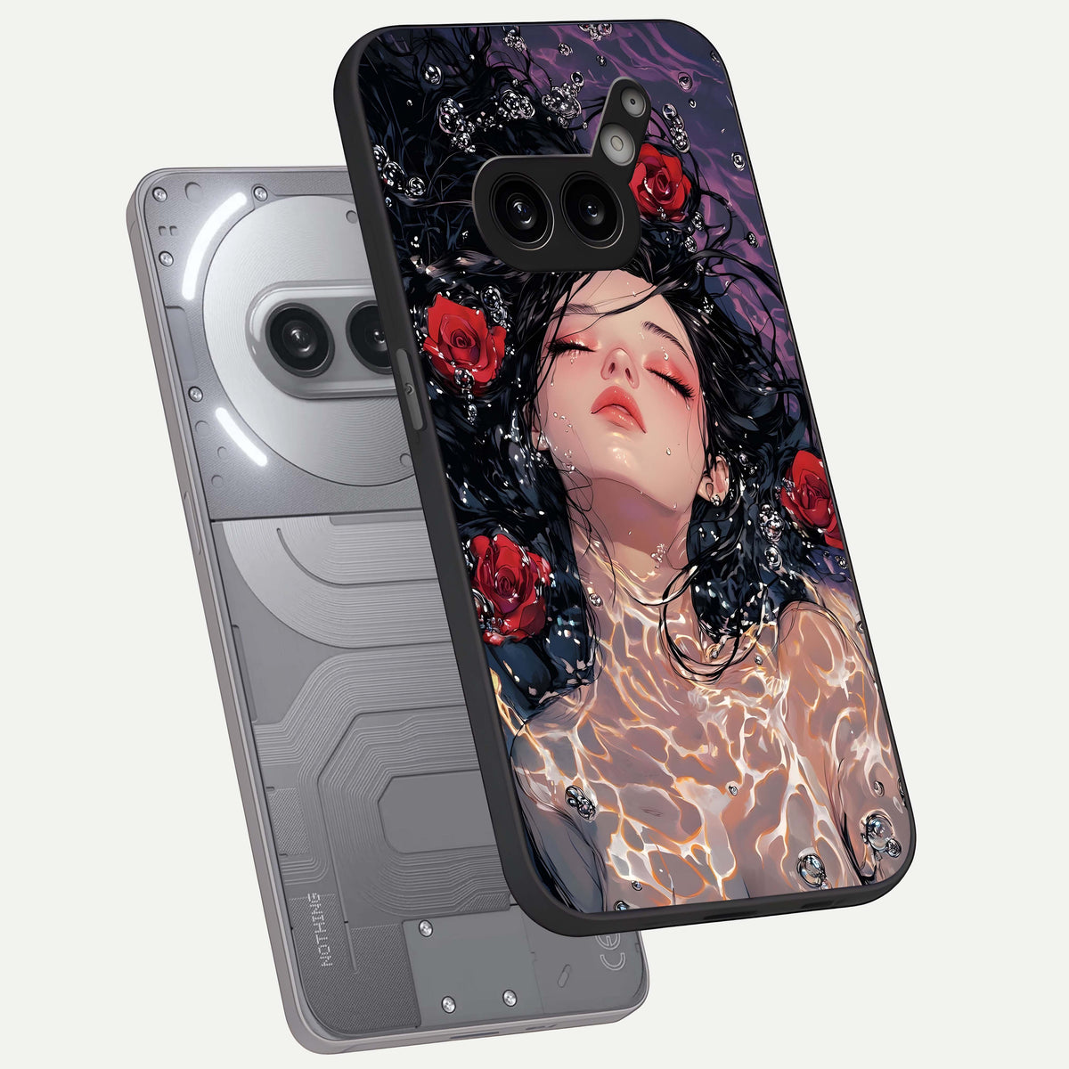  Crimson Rose Serenity phone case For Nothing Phone 2A Plus showing premium glass back cover with detailed artwork