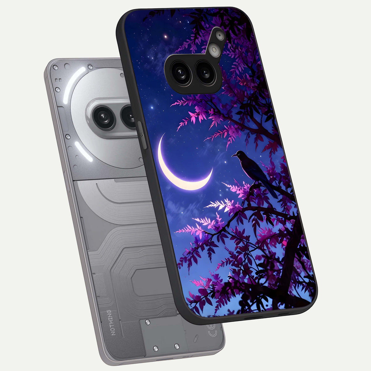  Crow And Moon Scenery phone case For Nothing Phone 2A Plus showing premium glass back cover with detailed artwork