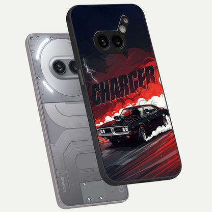  Dark Charger Fury phone case For Nothing Phone 2A Plus showing premium glass back cover with detailed artwork