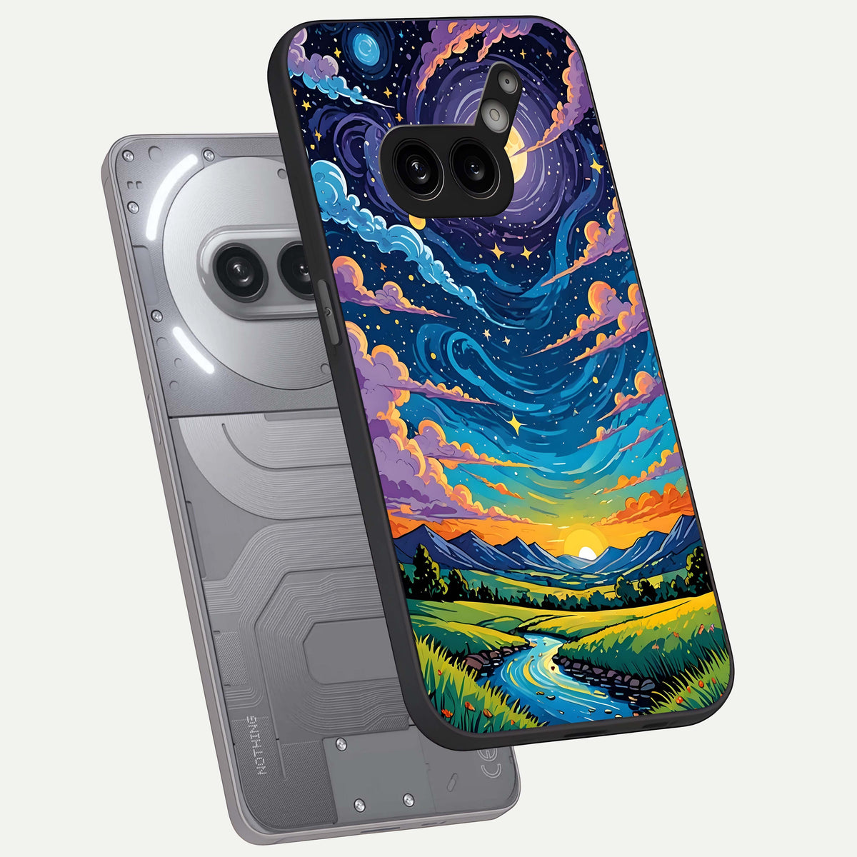  Dreamy Night Landscape phone case For Nothing Phone 2A Plus showing premium glass back cover with detailed artwork