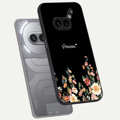  Floral Design Personalized Custom Name phone case For Nothing Phone 2A Plus showing premium glass back cover with detailed artwork