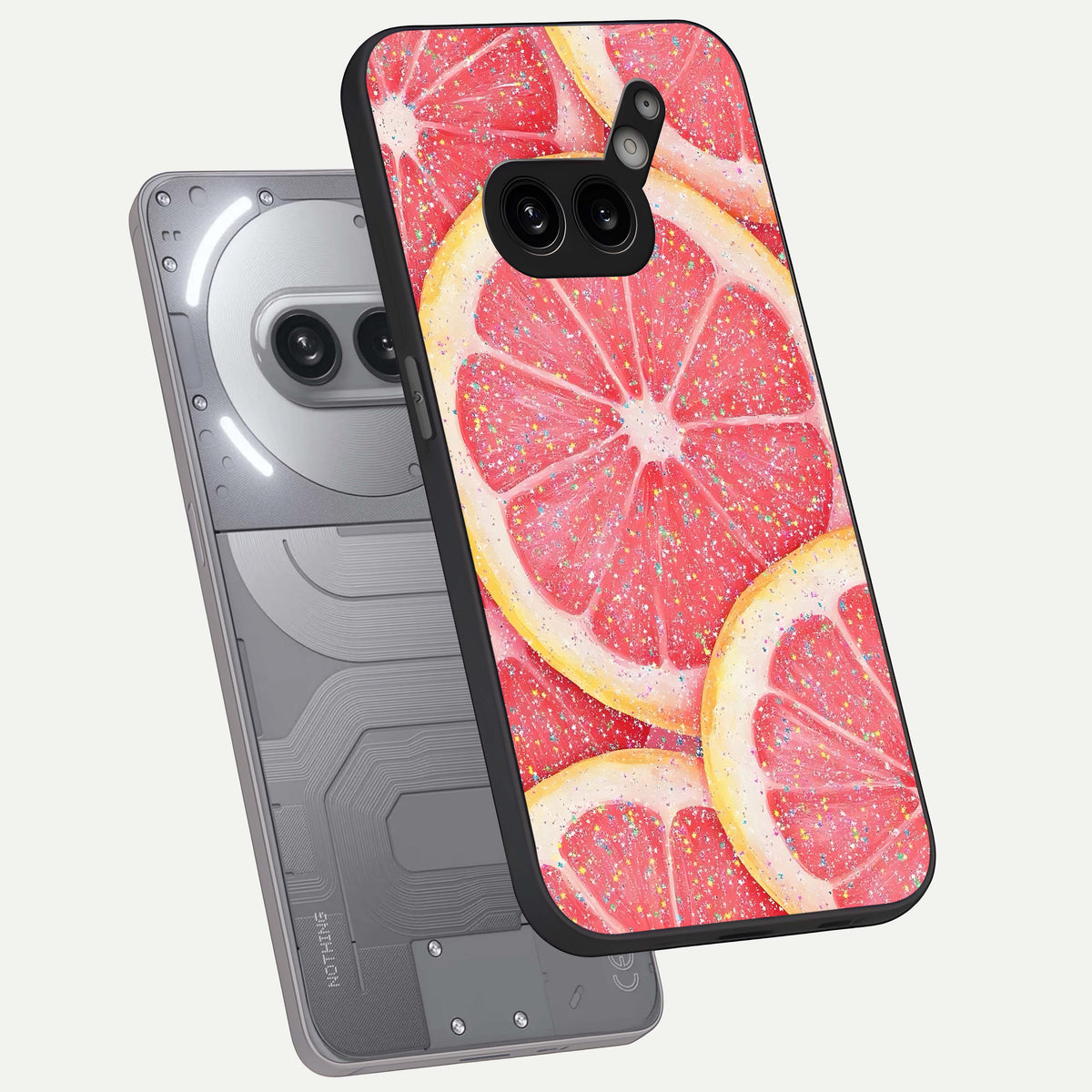  Glitter Grapefruit phone case For Nothing Phone 2A Plus showing premium glass back cover with detailed artwork