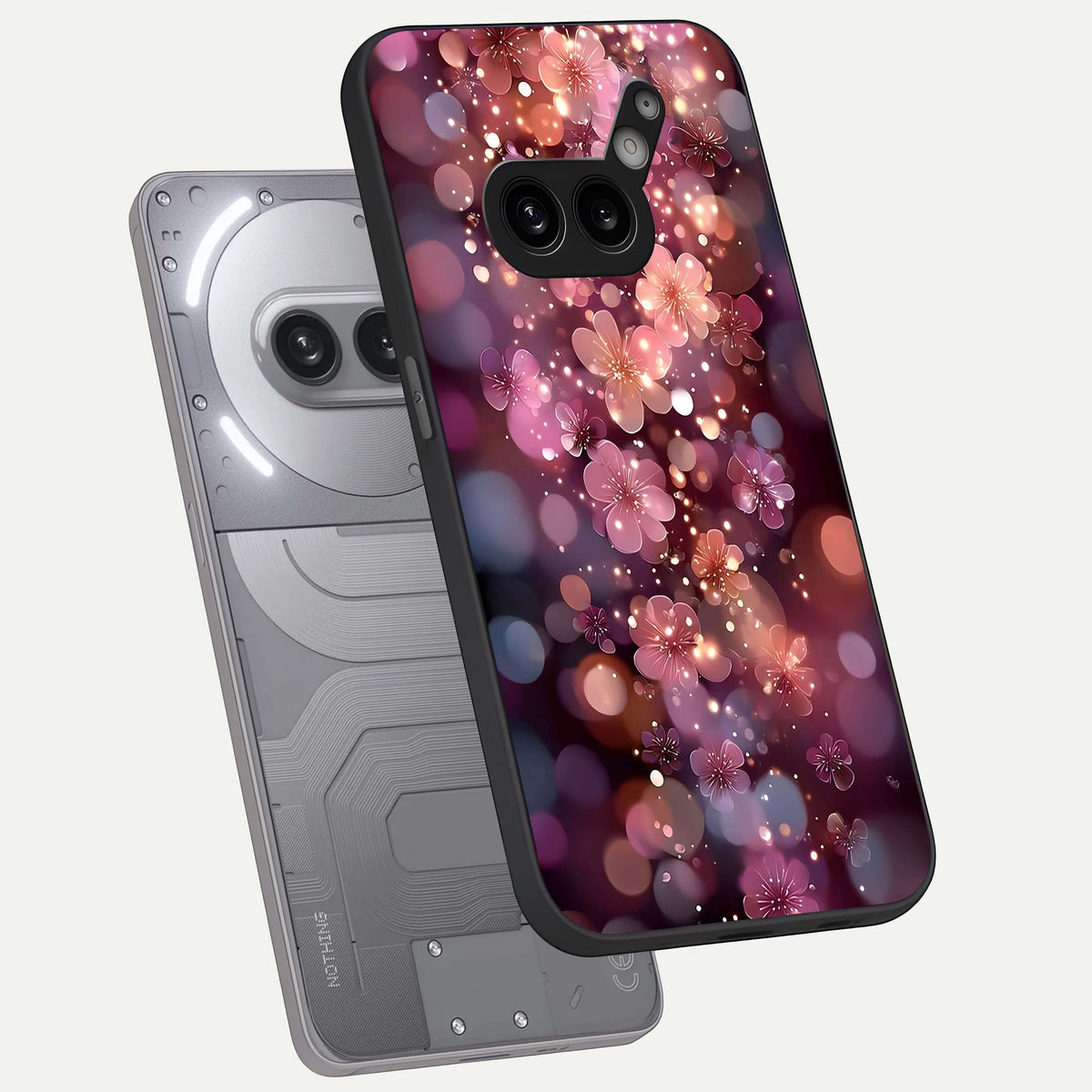  Glowing Petal Bliss phone case For Nothing Phone 2A Plus showing premium glass back cover with detailed artwork