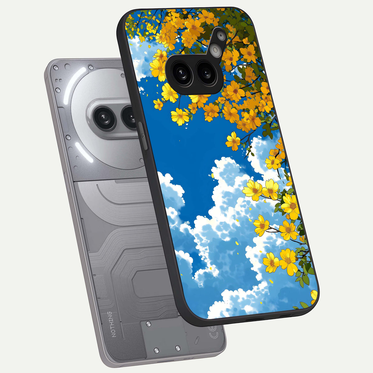  Golden Petal Sky phone case For Nothing Phone 2A Plus showing premium glass back cover with detailed artwork