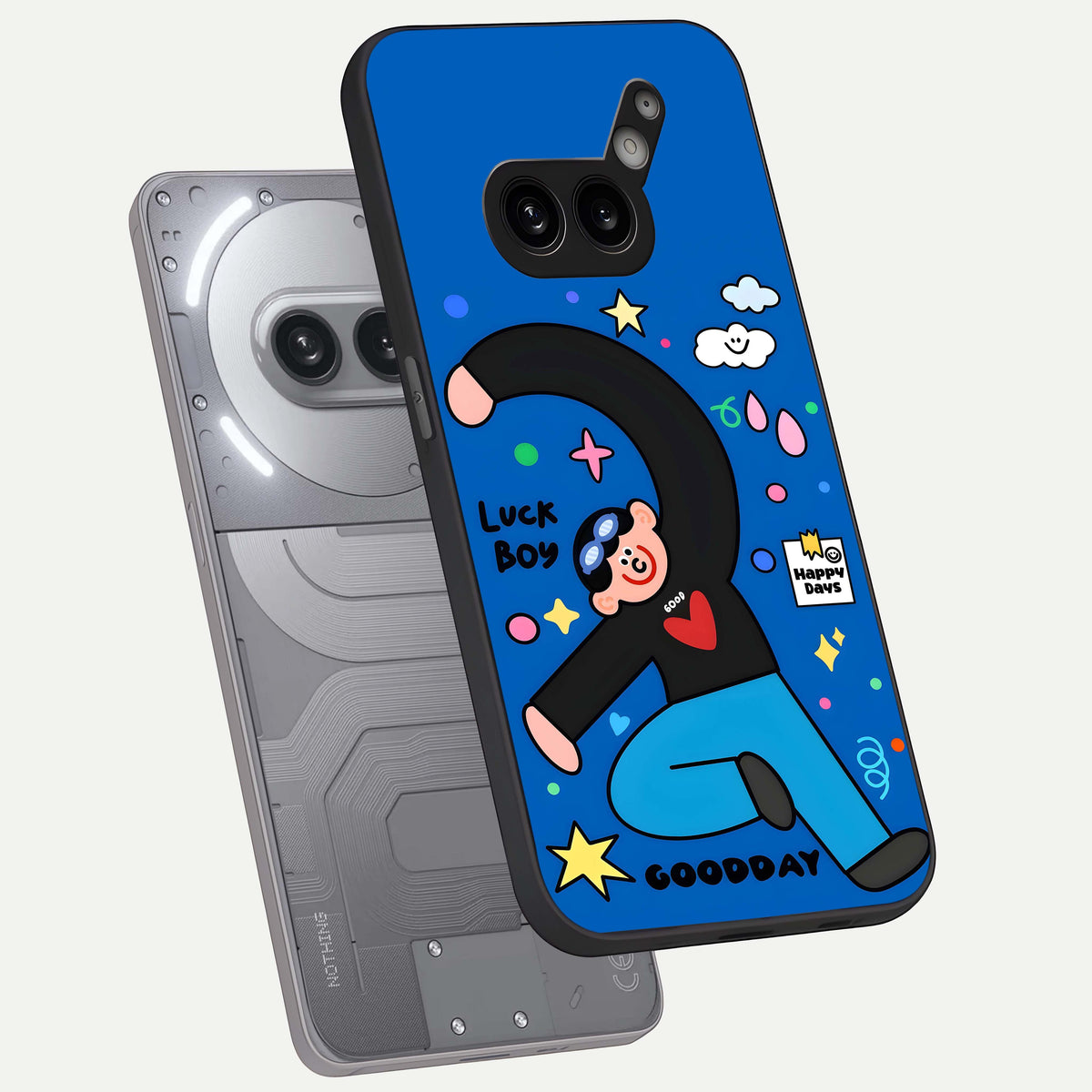  Happy Luck Vibe phone case For Nothing Phone 2A Plus showing premium glass back cover with detailed artwork