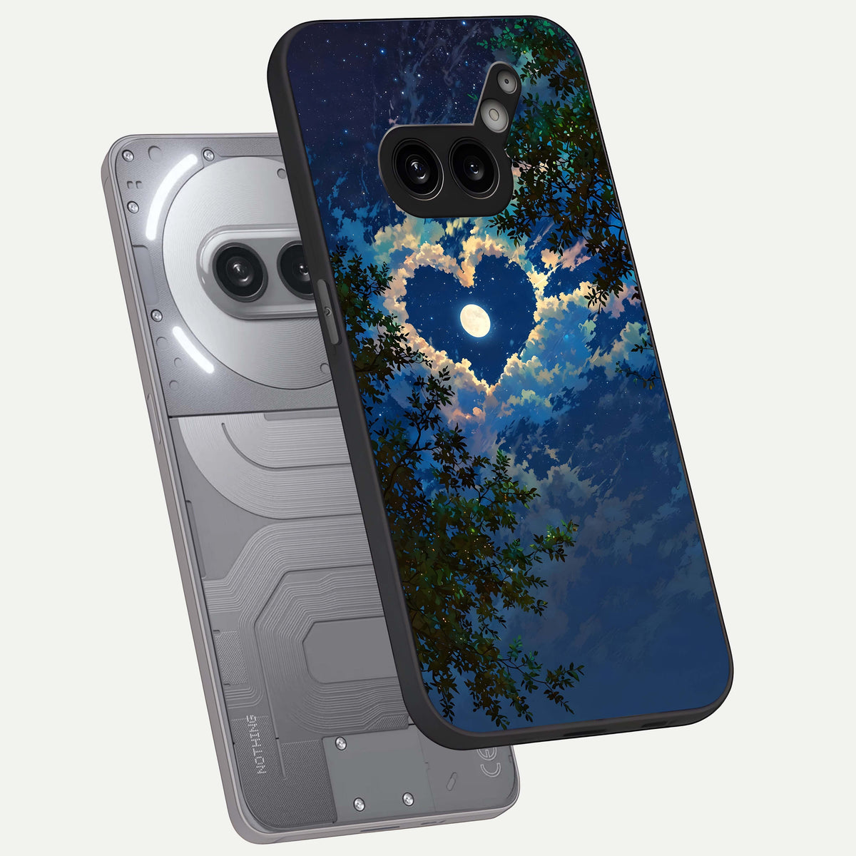  Heart With Moon Sky phone case For Nothing Phone 2A Plus showing premium glass back cover with detailed artwork