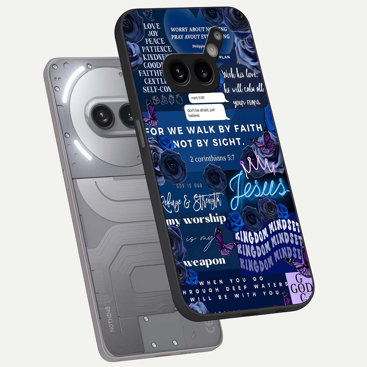  Kingdom Faith Glow phone case For Nothing Phone 2A Plus showing premium glass back cover with detailed artwork