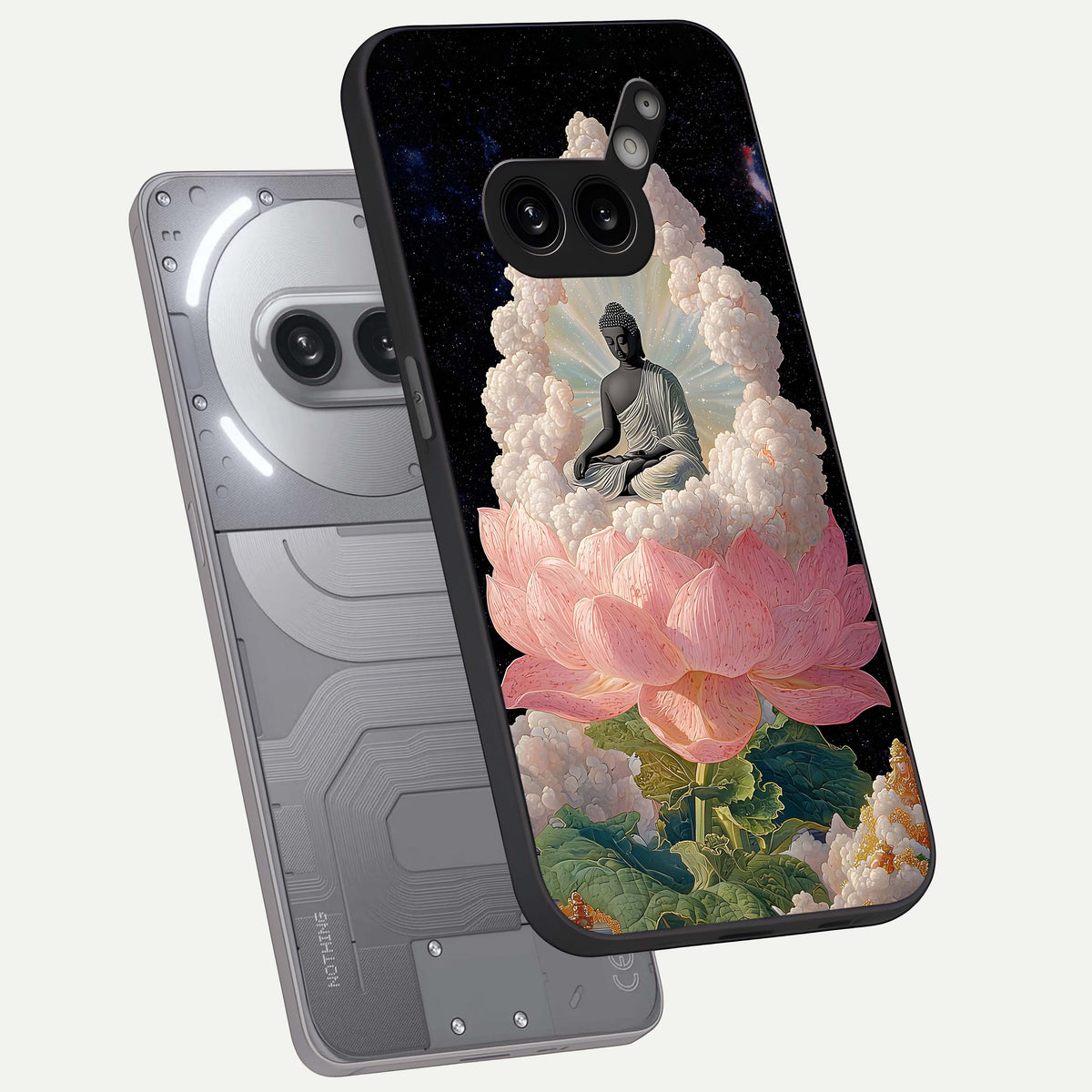  Lotus Divine Peace phone case For Nothing Phone 2A Plus showing premium glass back cover with detailed artwork