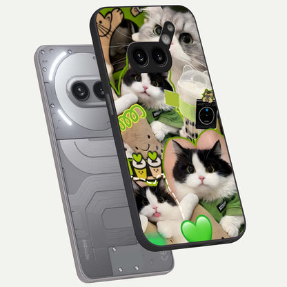  Matcha Cats Mood phone case For Nothing Phone 2A Plus showing premium glass back cover with detailed artwork
