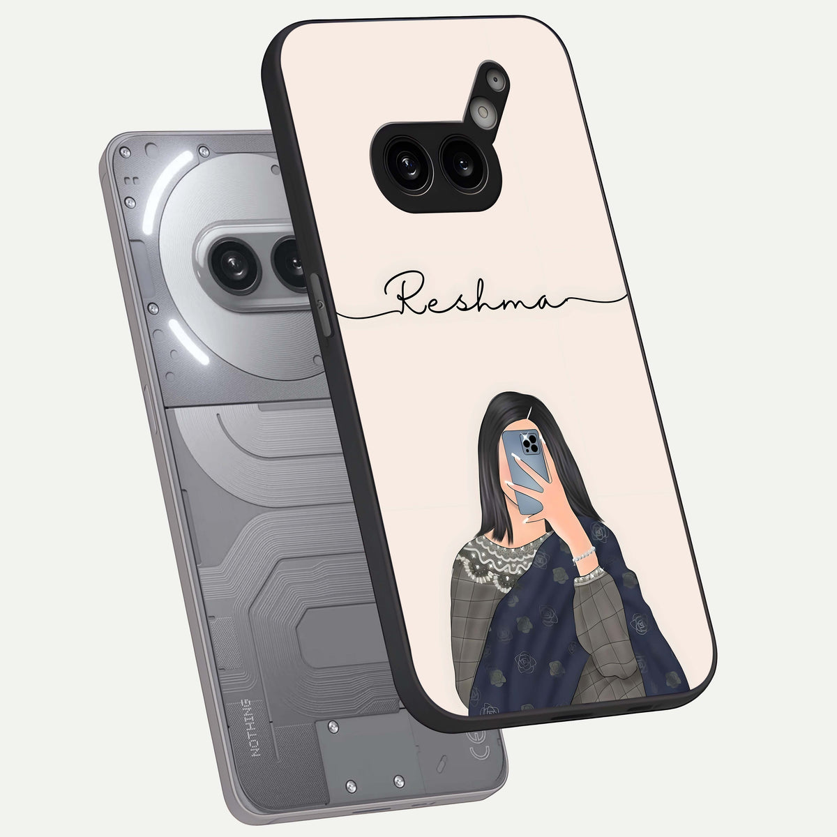  Mirror Mood Muse With Custom Name phone case For Nothing Phone 2A Plus showing premium glass back cover with detailed artwork