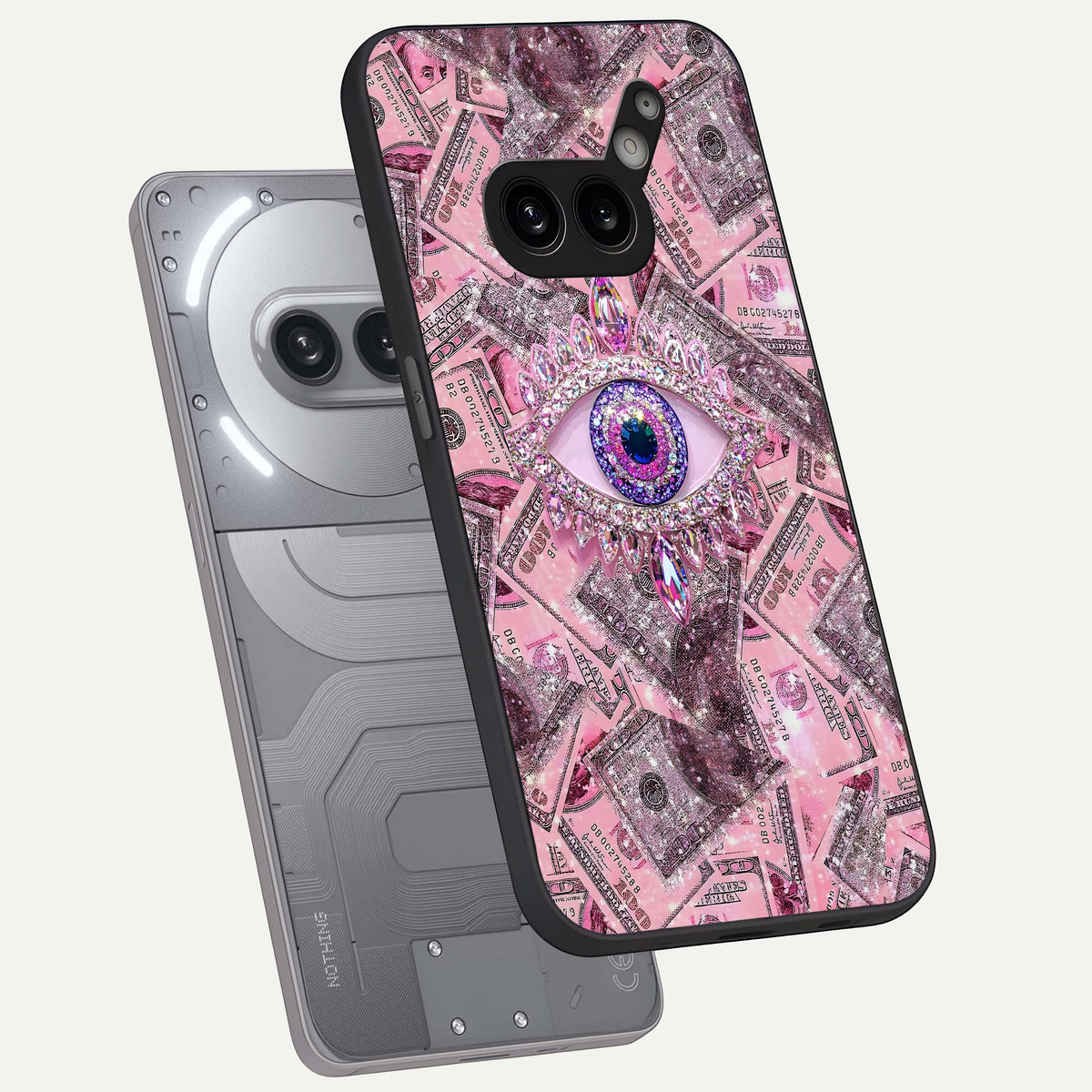  Money Eye Luxe phone case For Nothing Phone 2A Plus showing premium glass back cover with detailed artwork