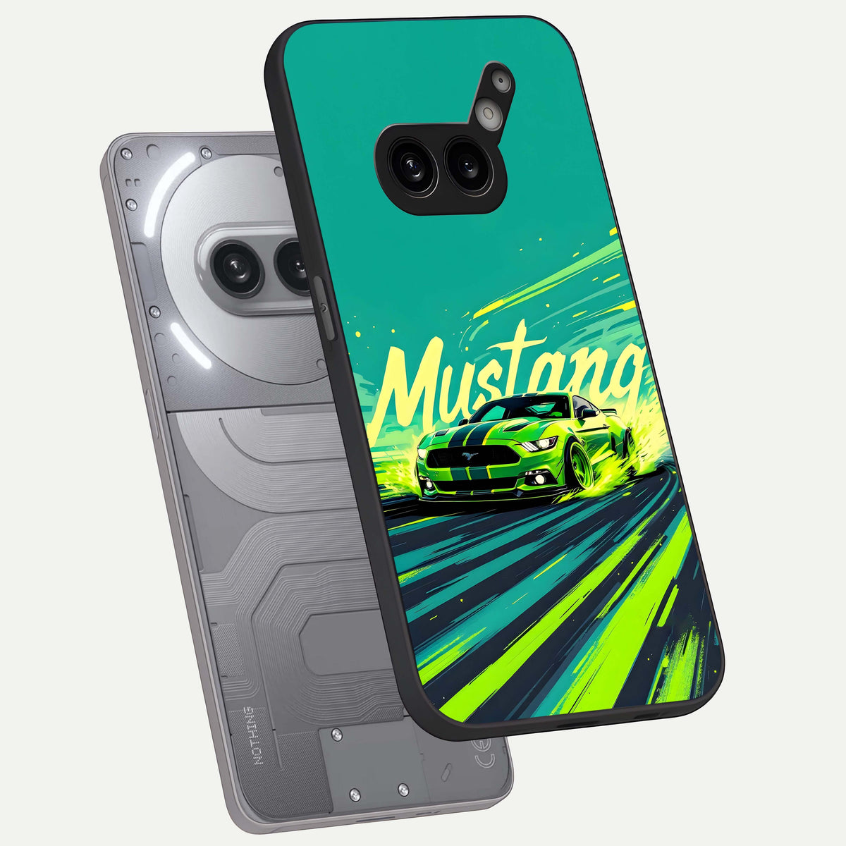  Mustang Bang phone case For Nothing Phone 2A Plus showing premium glass back cover with detailed artwork