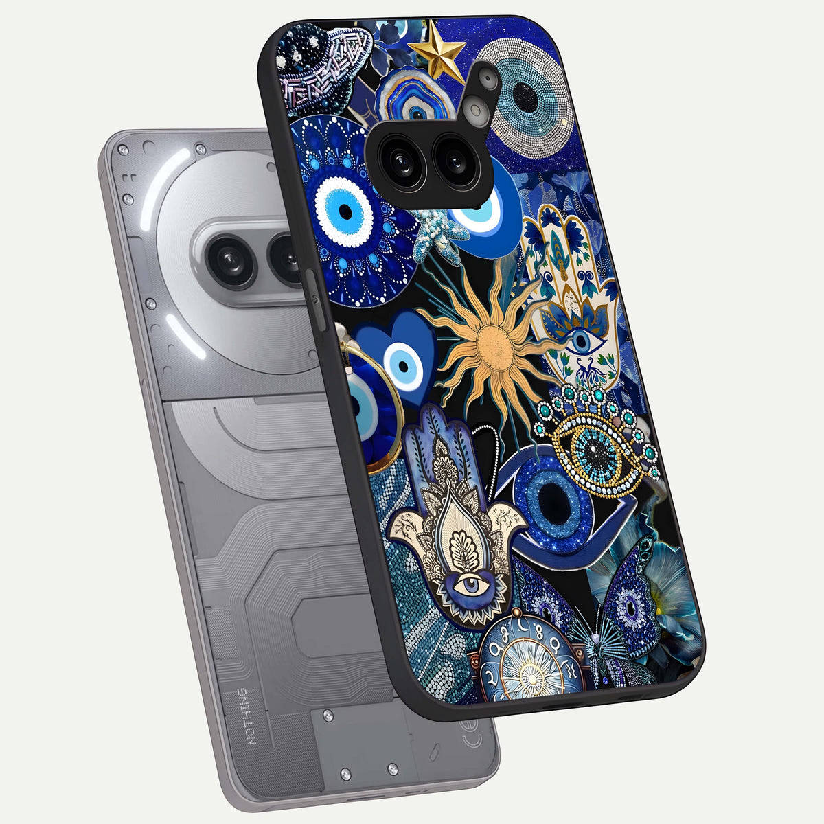  Mystic Blue Evil Eye phone case For Nothing Phone 2A Plus showing premium glass back cover with detailed artwork
