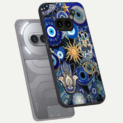  Mystic Blue Evil Eye phone case For Nothing Phone 2A Plus showing premium glass back cover with detailed artwork