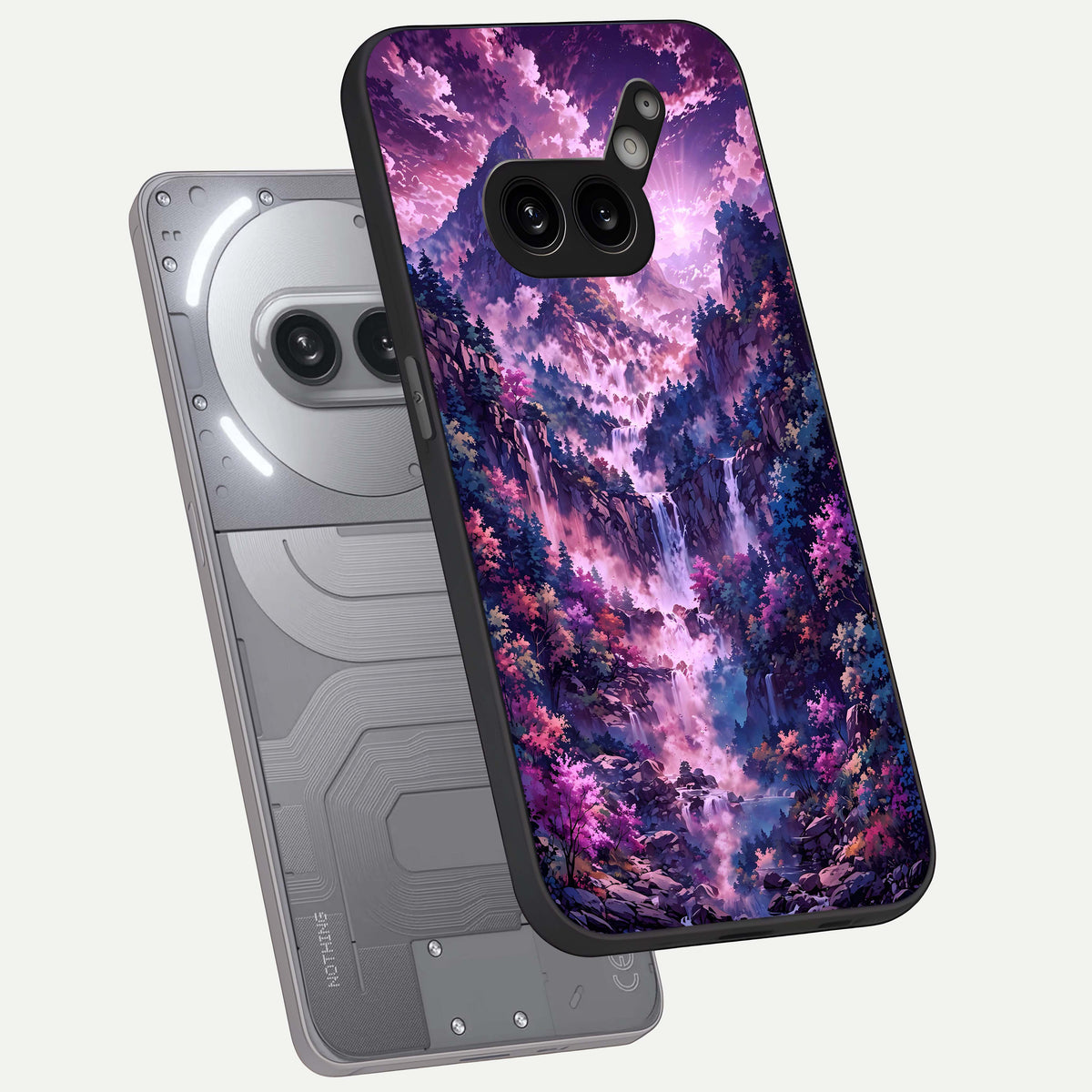  Mystic Cascade Peaks phone case For Nothing Phone 2A Plus showing premium glass back cover with detailed artwork