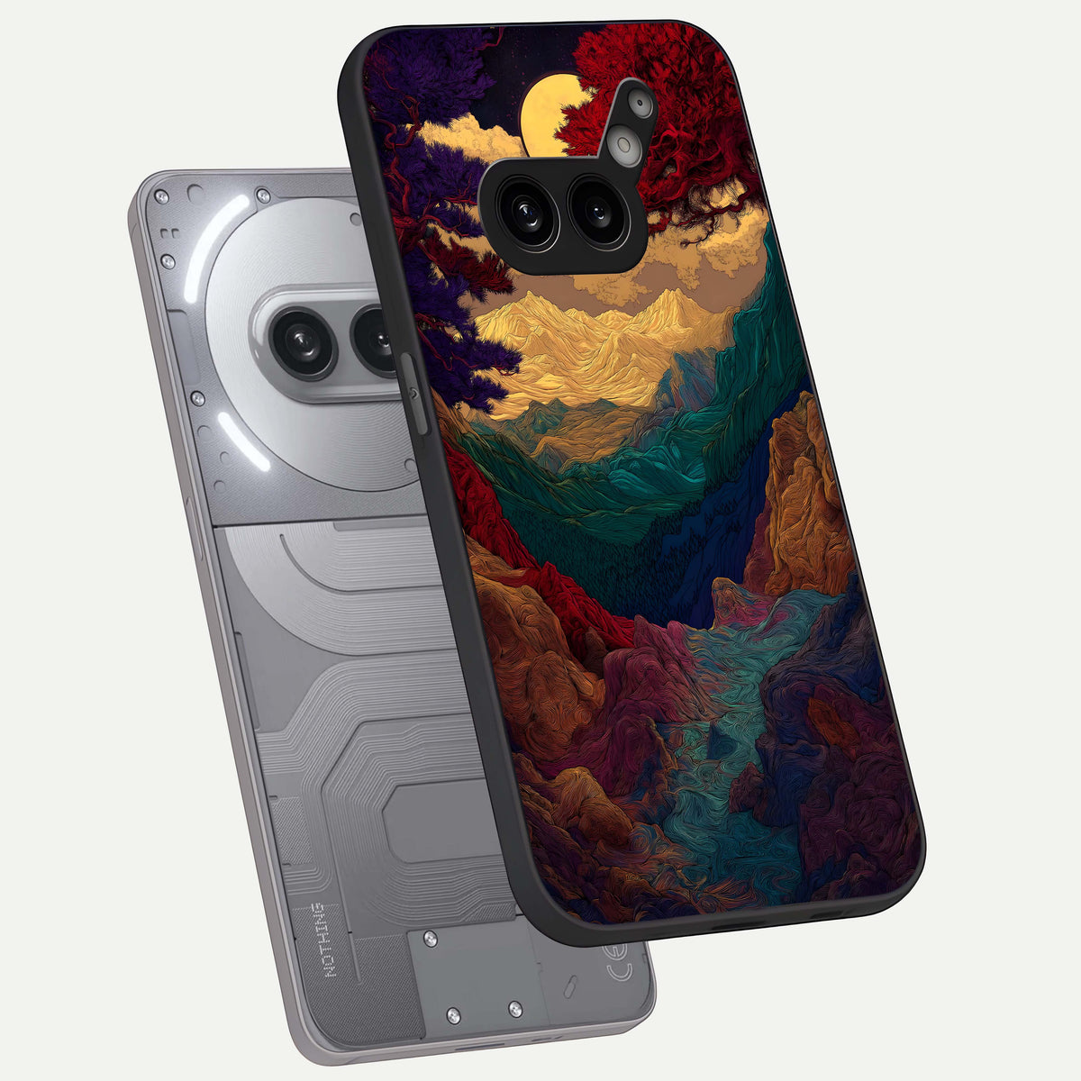  Mystic Valley Light phone case For Nothing Phone 2A Plus showing premium glass back cover with detailed artwork
