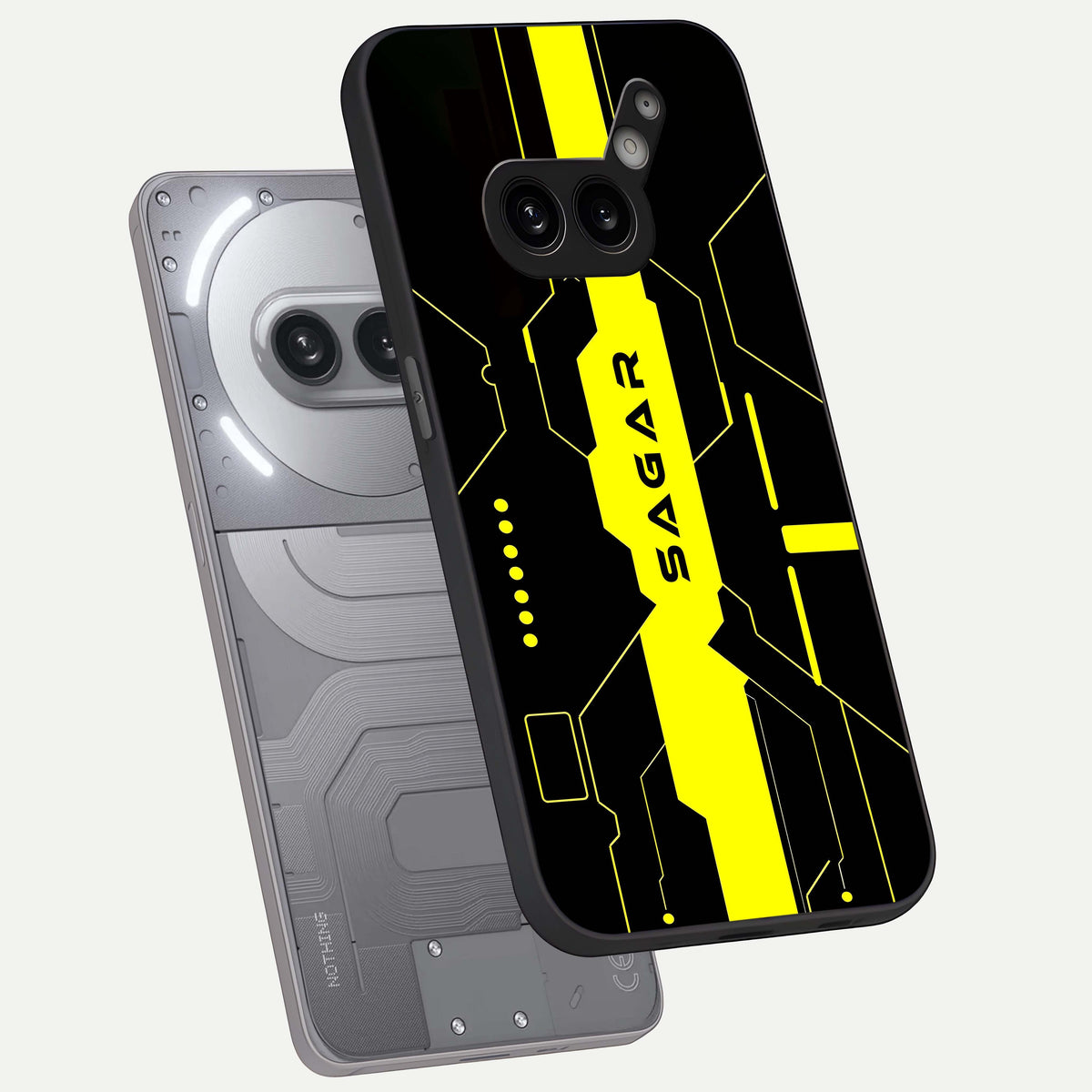  Neon CYBERPUNK Custom Name phone case For Nothing Phone 2A Plus showing premium glass back cover with detailed artwork
