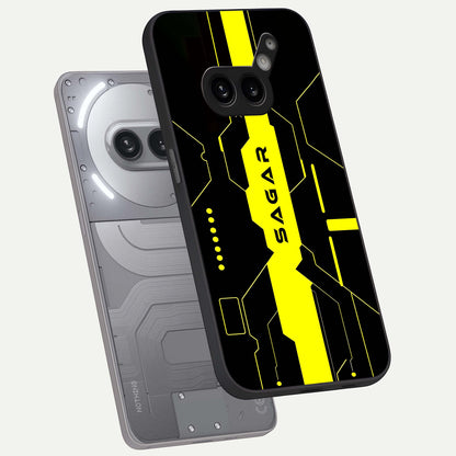  Neon CYBERPUNK Custom Name phone case For Nothing Phone 2A Plus showing premium glass back cover with detailed artwork