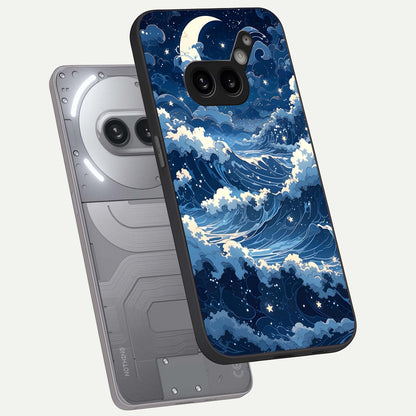  Ocean Moon Waves phone case For Nothing Phone 2A Plus showing premium glass back cover with detailed artwork