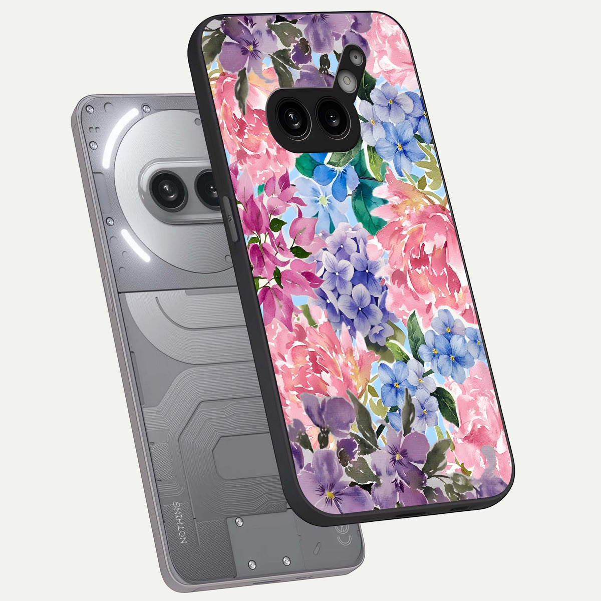  Pastel Floral Mix phone case For Nothing Phone 2A Plus showing premium glass back cover with detailed artwork