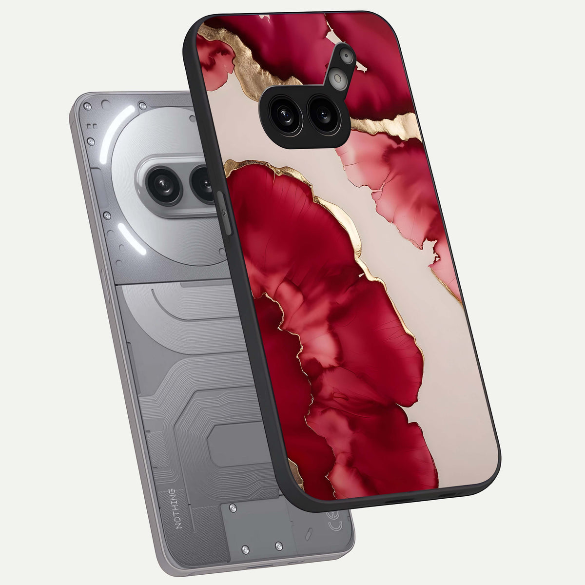  Pink And White Marble phone case For Nothing Phone 2A Plus showing premium glass back cover with detailed artwork