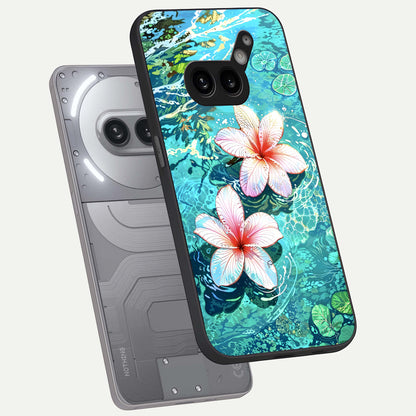  Pink Flowers in Water phone case For Nothing Phone 2A Plus showing premium glass back cover with detailed artwork